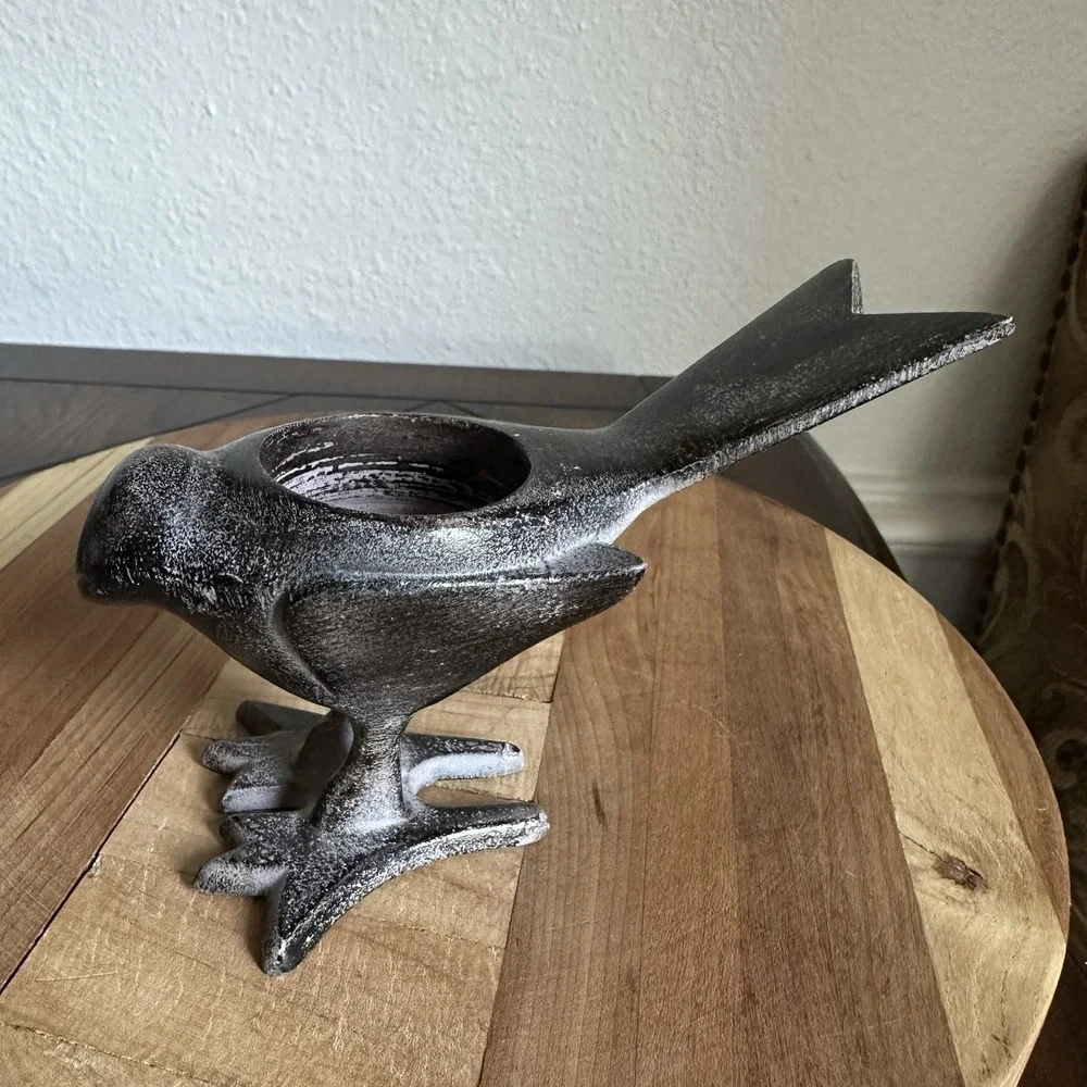 Vintage Pottery Barn Tea Light Bird Figurine Candle Holder 5.5 Inch Metal Rustic